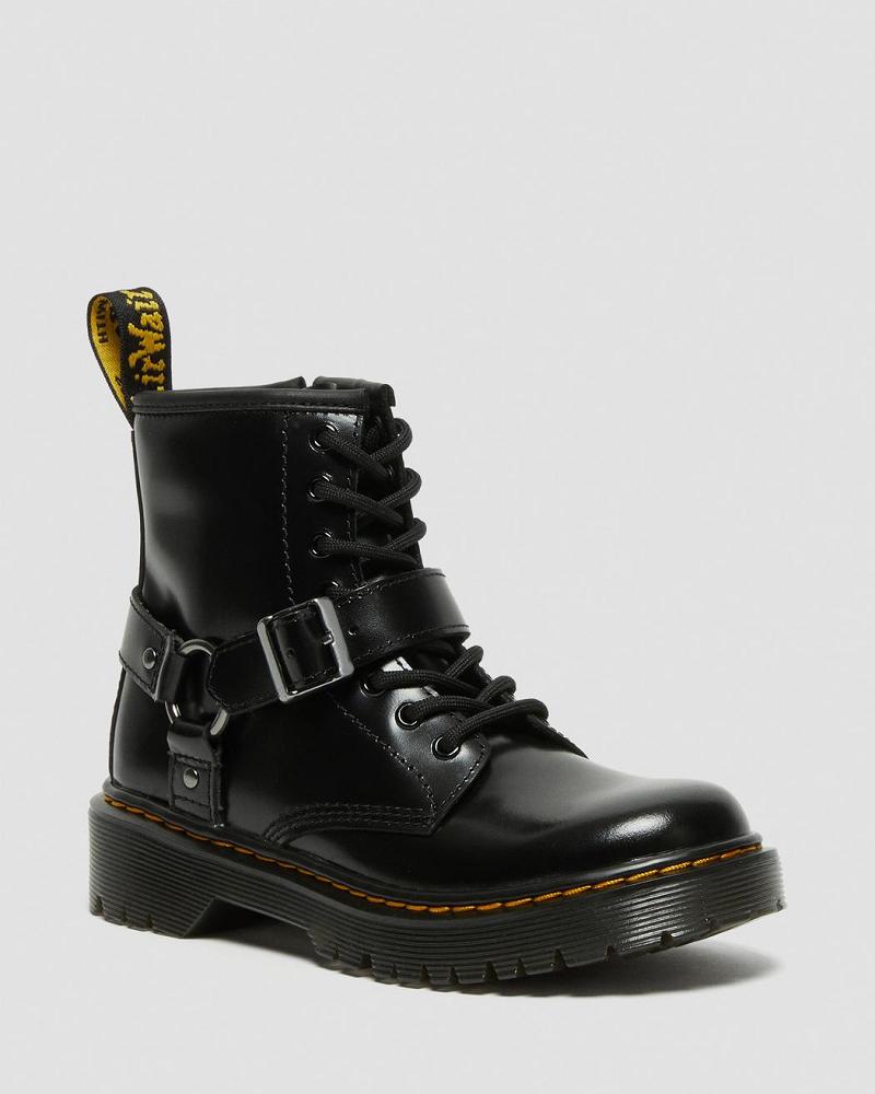 Kids\' Dr Martens Junior 1460 Harness Leather Casual Boots Black | AU 658TCE